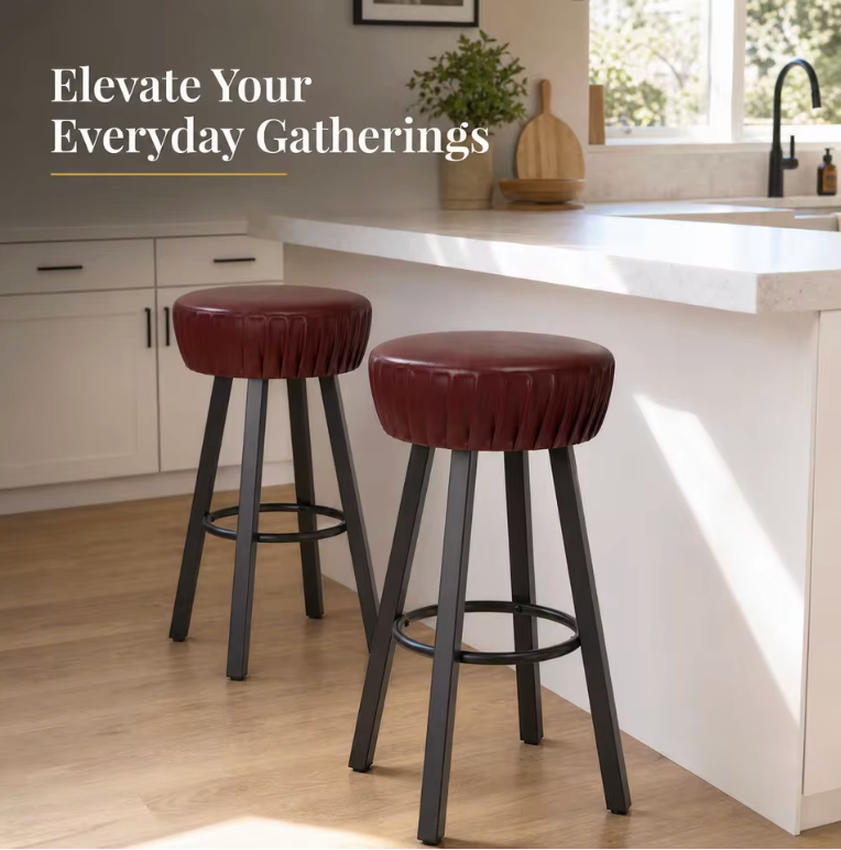 Lot de deux tabourets de bar Austin en simili cuir marron avec pieds noirs